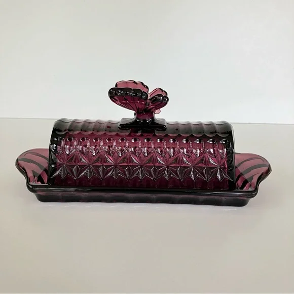 Circleware Plum Purple Amethyst Butterfly Butter Dish - Picture 16 of 16